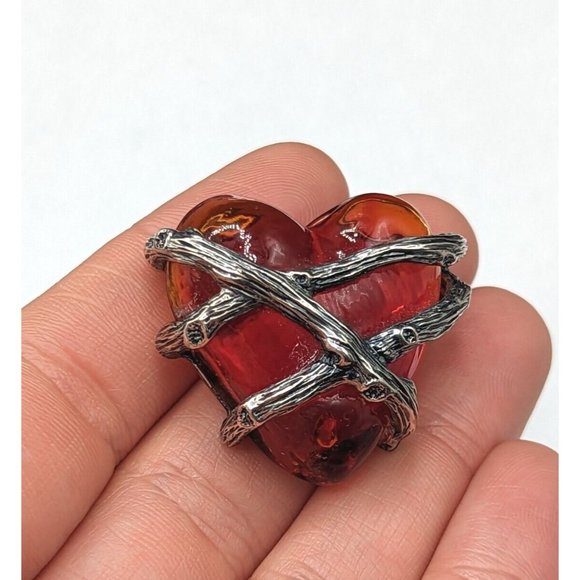 Rare Mignon Faget Red Sterling Silver 925 Secret Heart Brooch Pin w Pouch Bag - Picture 9 of 12